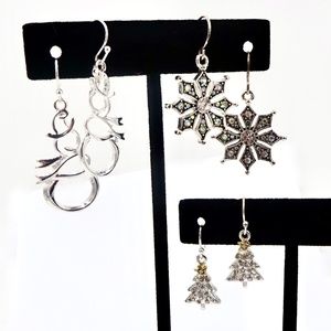 Silver Rhinestone Winter Holiday's Earrings 3 Pair